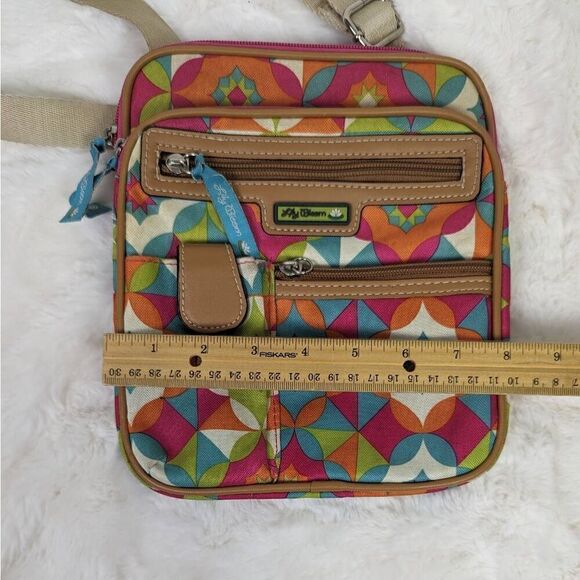Lily Bloom Crossbody Purse Abstract Print Bag Coated Canvas Coated Zipper Key - Picture 7 of 8